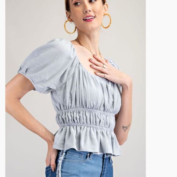 Easel Charcoal Textured Peplum Top NWT Size S, M, L - Picture 3 of 5